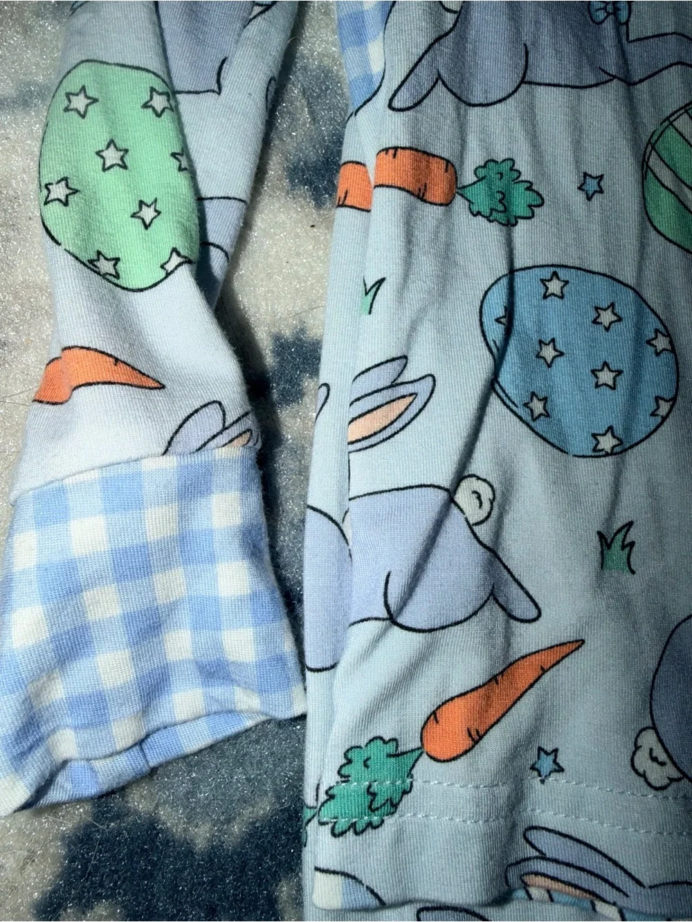Caden Lane Light Blue Bunny & Egg Sleep Set with Gingham Trim